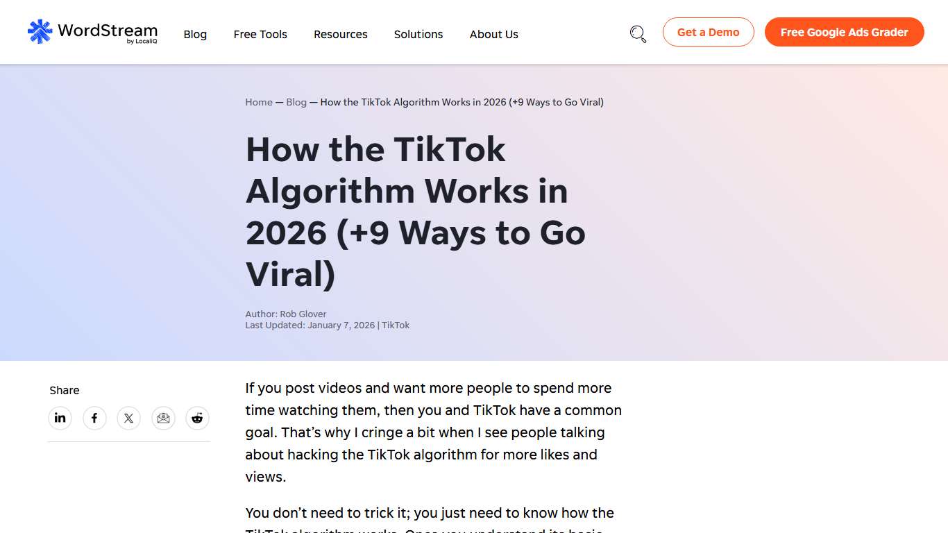 How the TikTok Algorithm Works in 2026 (+9 Ways to Go Viral) | WordStream